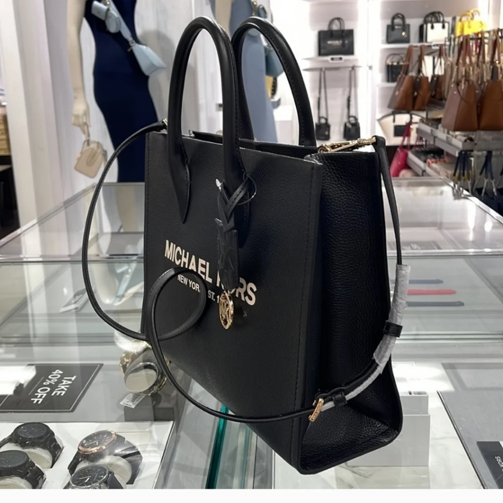 Michael Kors Medium Mirella  Tote Bag Black Embossed Leather NWT - Picture 10 of 16